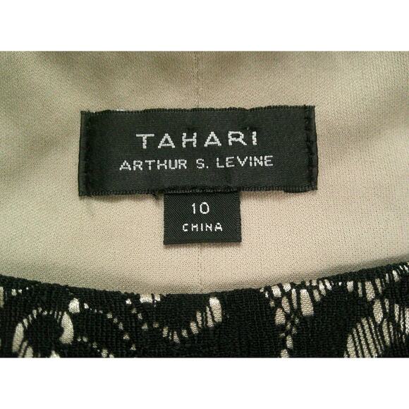 Tahari Womens Black Metallic Floral Stretch 3/4 Sleeve Lace Overlay Dress Sz 10 - Picture 9 of 10